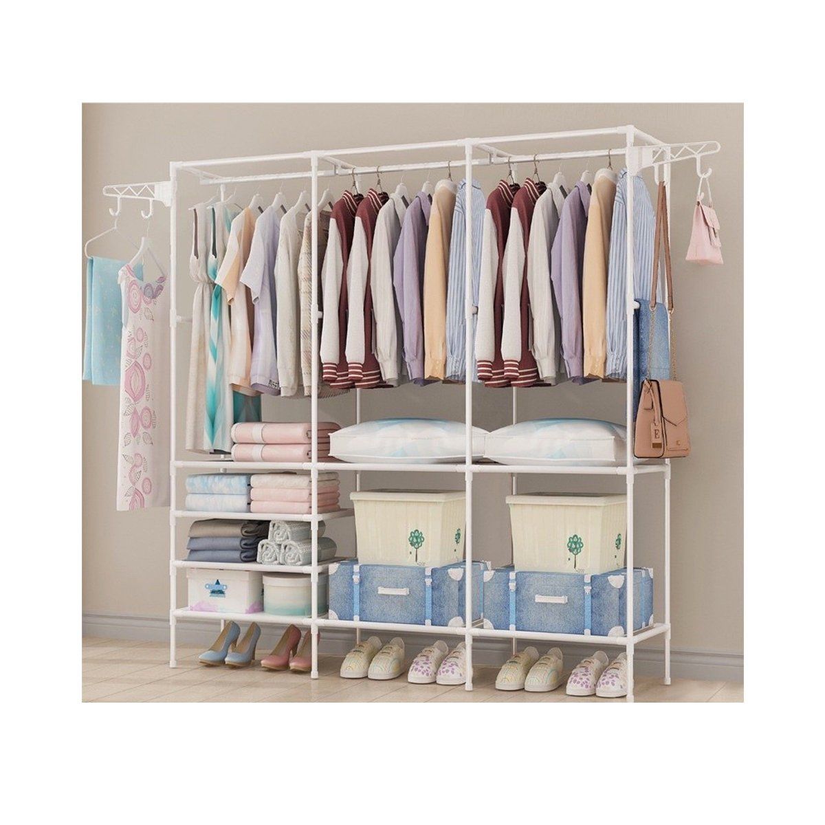 GRETAIL - Ropero Armario Closet Perchero Organizador Ropa 3 Cuerpos Blanco