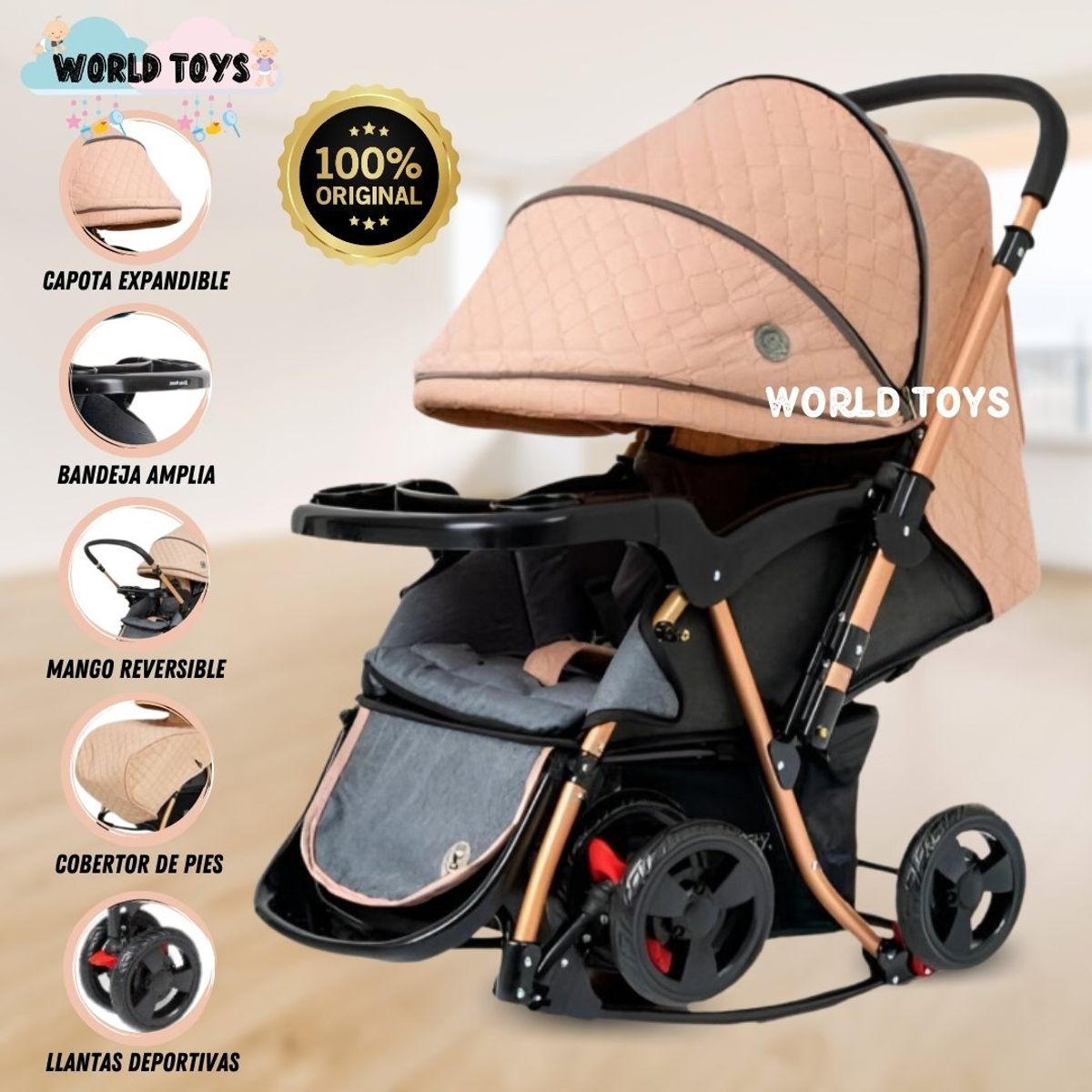 BABY - Coche Cuna Mecedora de Lujo «GRAND ROYCE» Beige