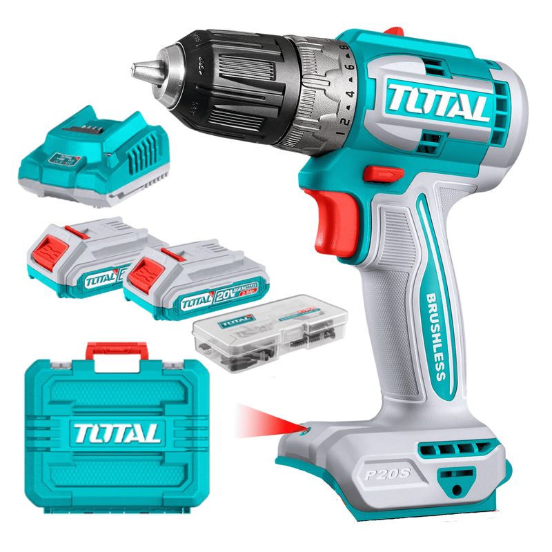 TOTAL TOOLS - Taladro atornillador 52nm + 2 baterias 2ah y cargador Total