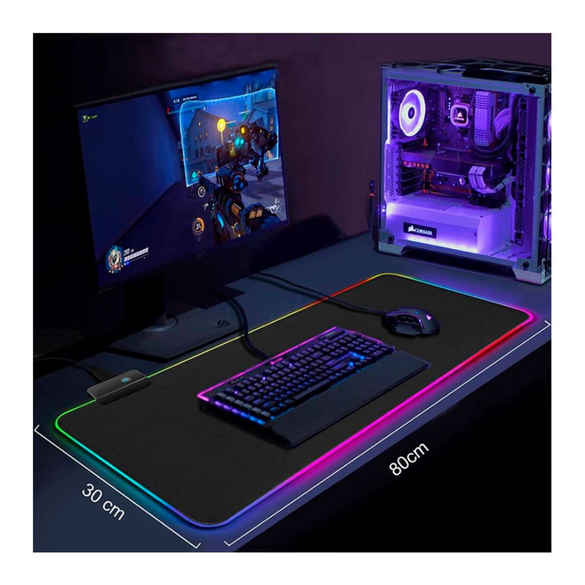 SEISA - Pad Mouse Gamer Rgb Retro Alfombrilla Iluminada De 80cmx30cm