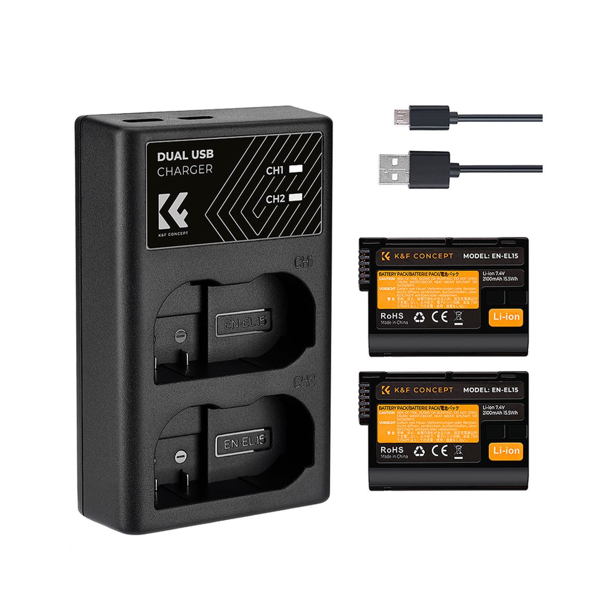 K&F CONCEPT - Kit de cargador + 2 baterías Nikon EN-EL15 K&F Concept KF28.0012