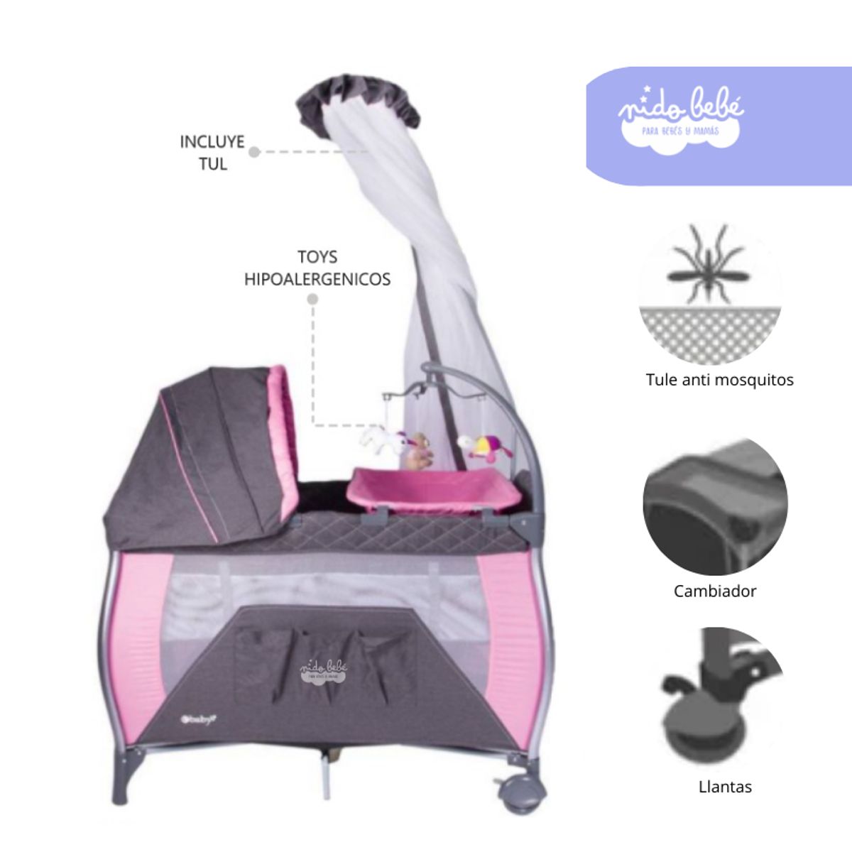 EBABY - Cuna Corral de bebe Sally Color rosado