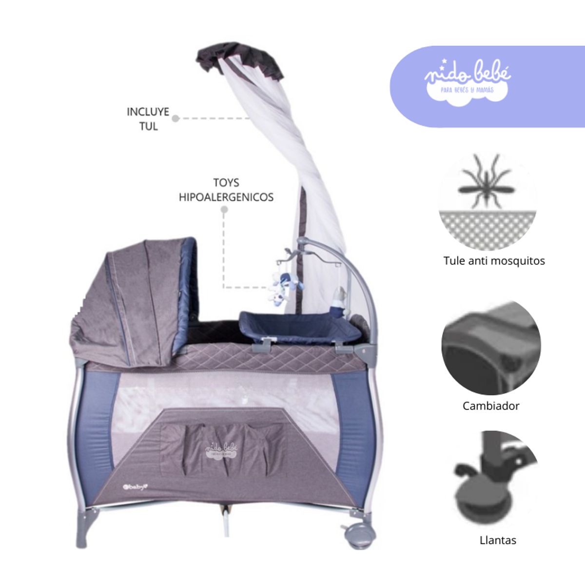 EBABY - Cuna Corral de bebe Sally Color azul