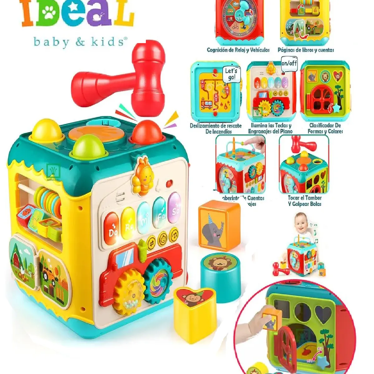 GENERICO - Cubo Educativo Multifuncional 7 en 1 con Sonido y Luces