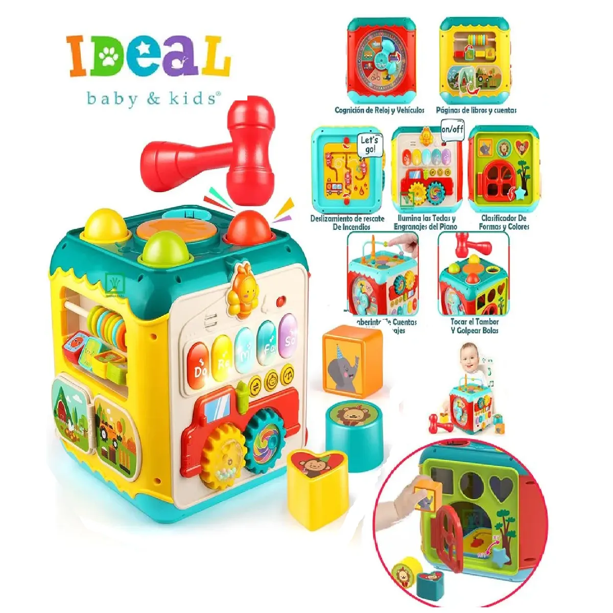 GENERICO - Cubo Educativo Multifuncional 7 en 1 con Sonido y Luces