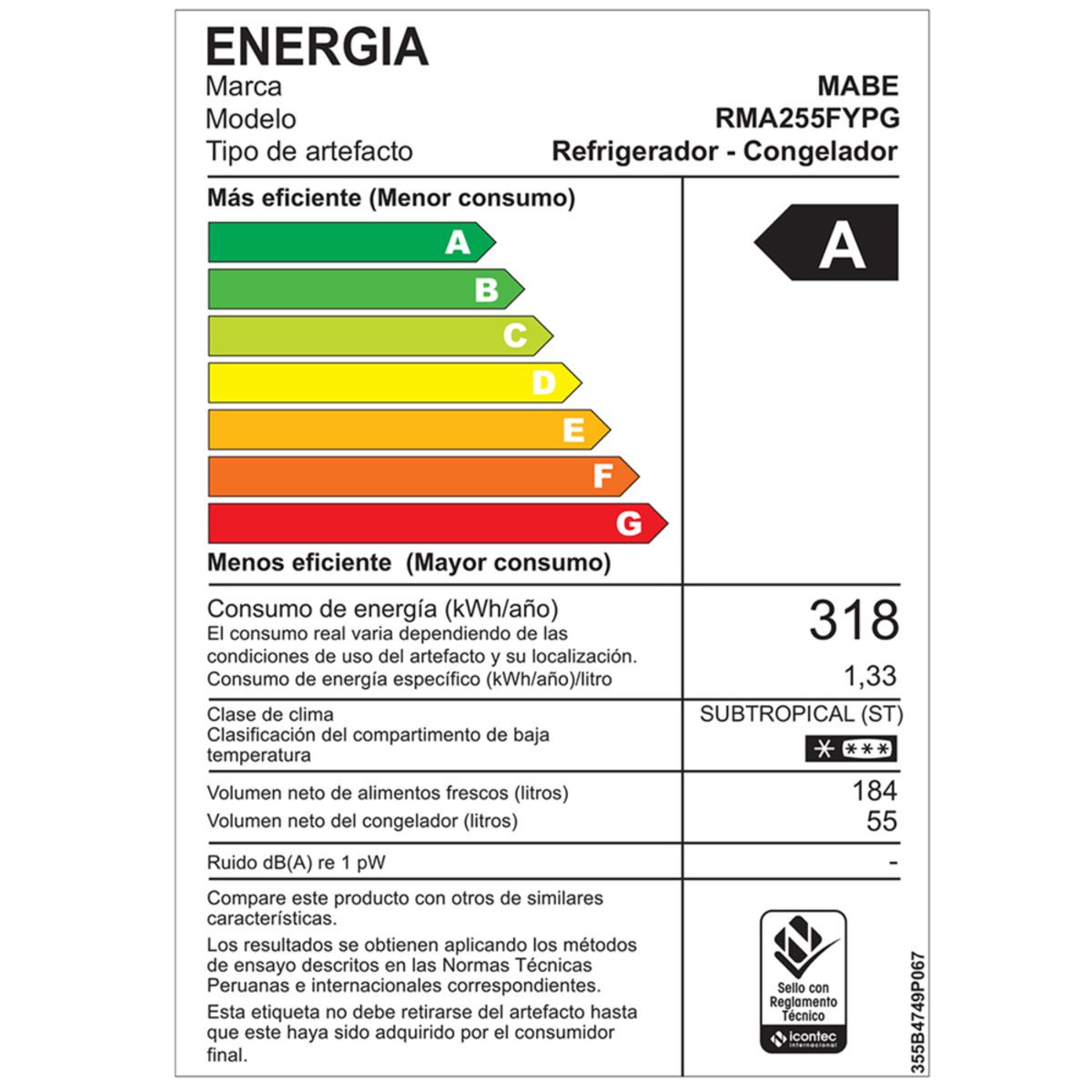 MABE - Refrigeradora Mabe No Frost RMA255FYPG 250 Lt con Dispensador - Grafito