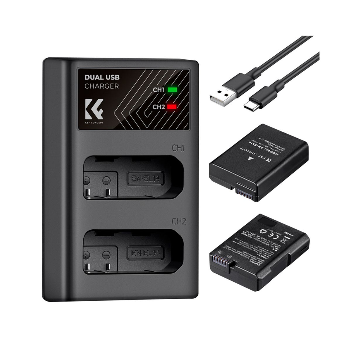 K&F CONCEPT - Kit de cargador + 2 Baterías Nikon EN-EL14 K&F Concept KF28.0020