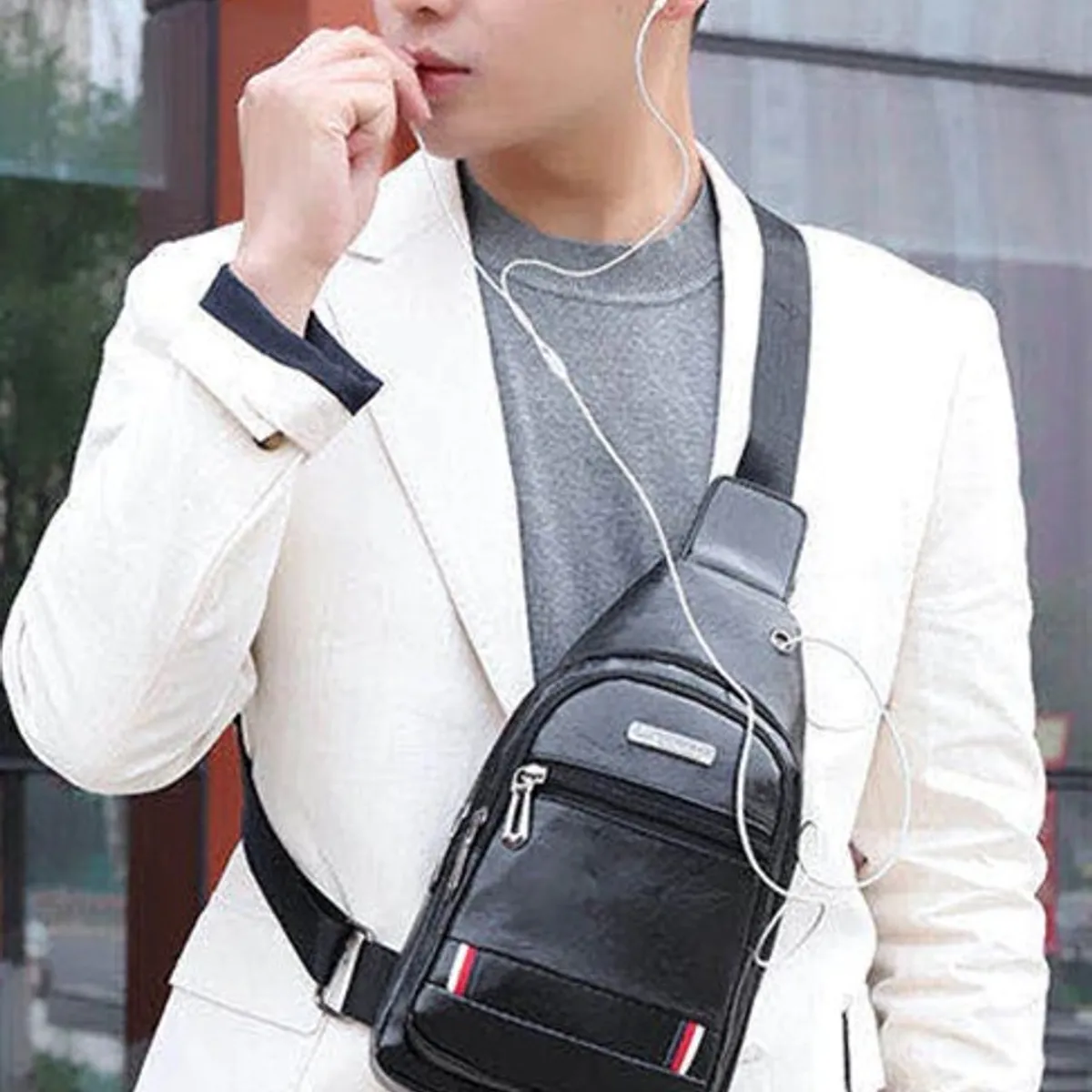 GENERICO - Mochila cruzada pechera morral de cuero sintético hombre