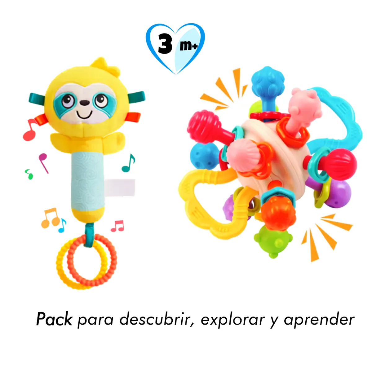 Baby - Pack Juguete Sensorial con Mordedores y Sonajero de Mano Osito