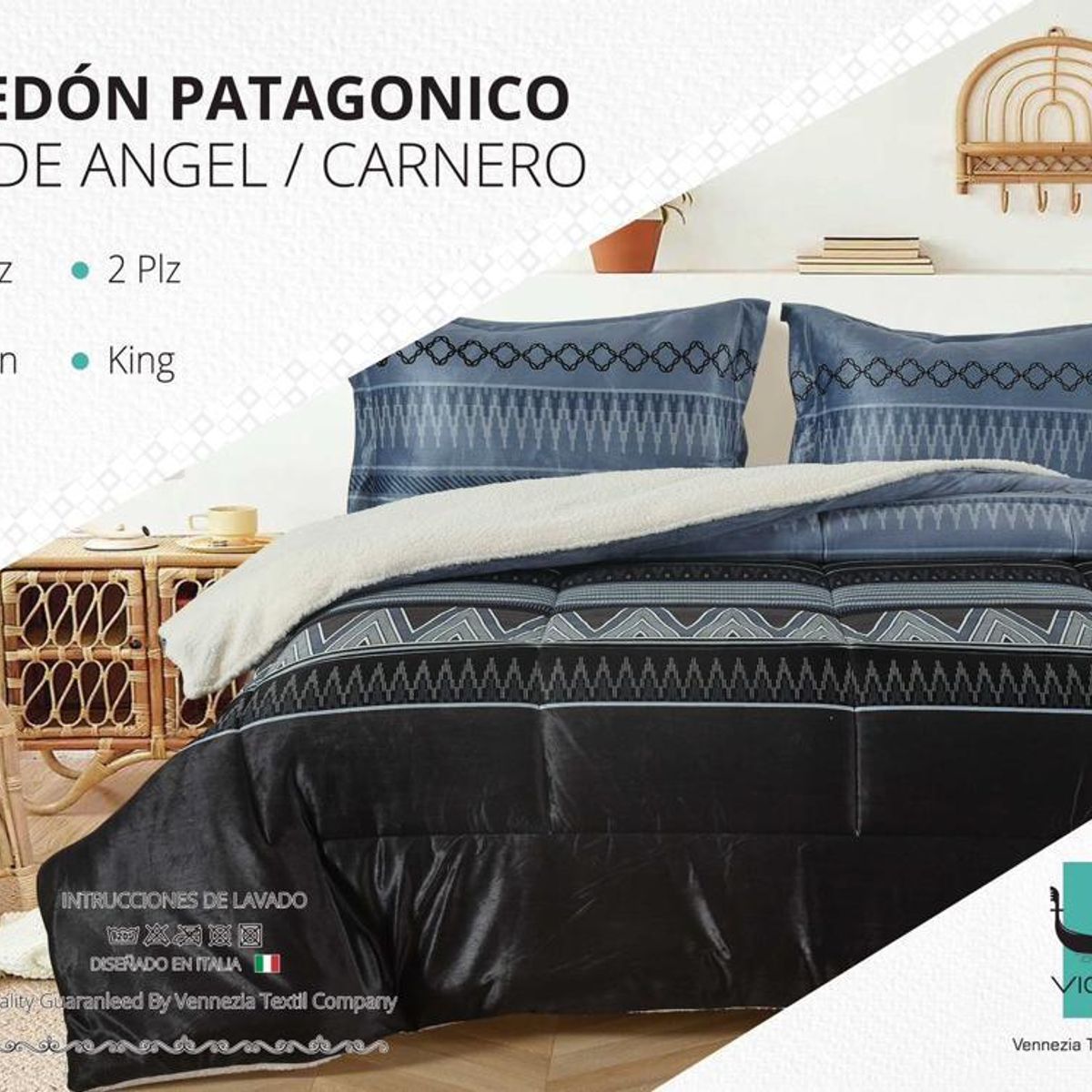 VENEZIA - Set Edredón 1.5 Pz Piel de Ángel con Carnero + Sabanas y Fundas 100 % Calidad