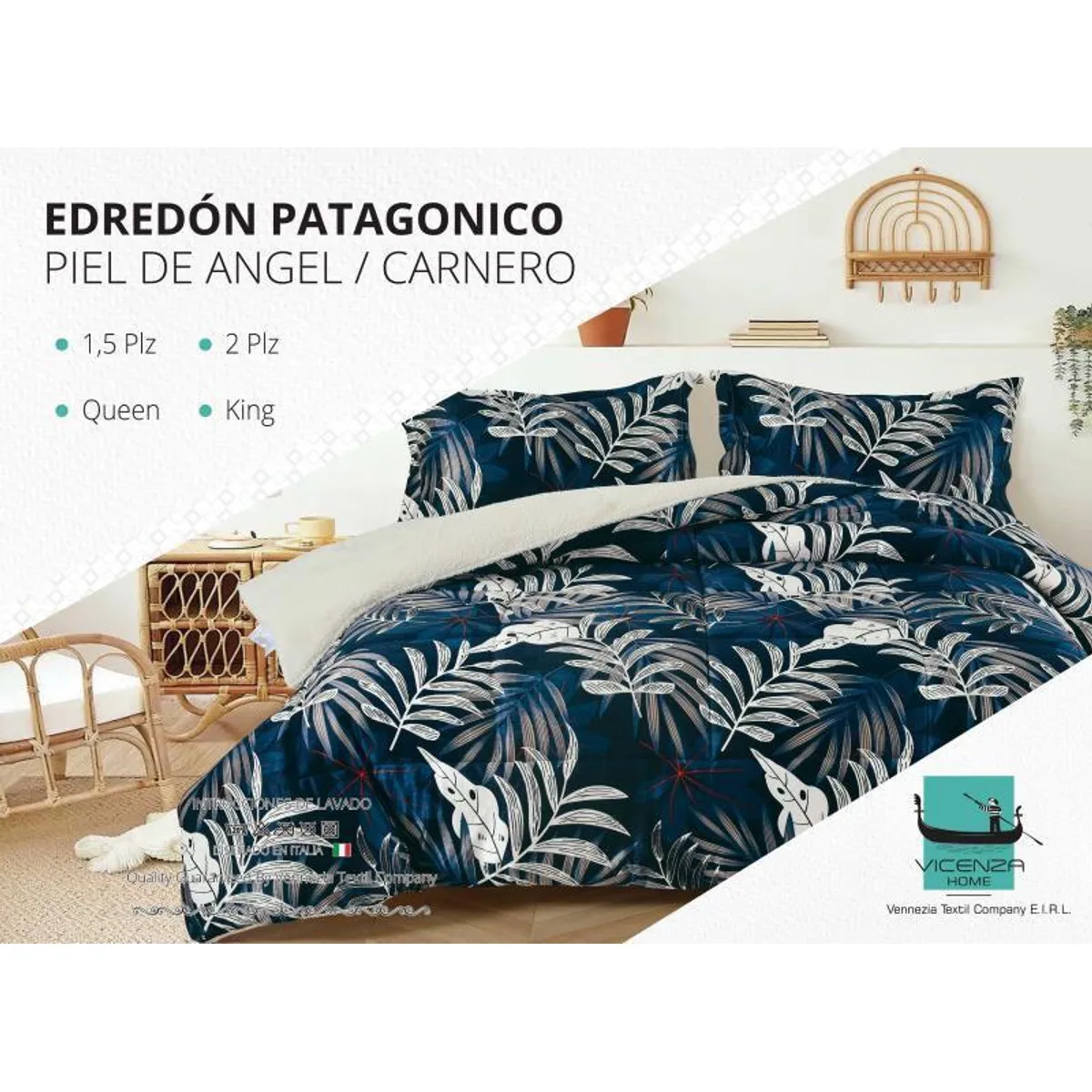 VENEZIA - Set Edredón 1.5 Pz Piel de Ángel con Carnero + Sabanas y Fundas 100 % Calidad