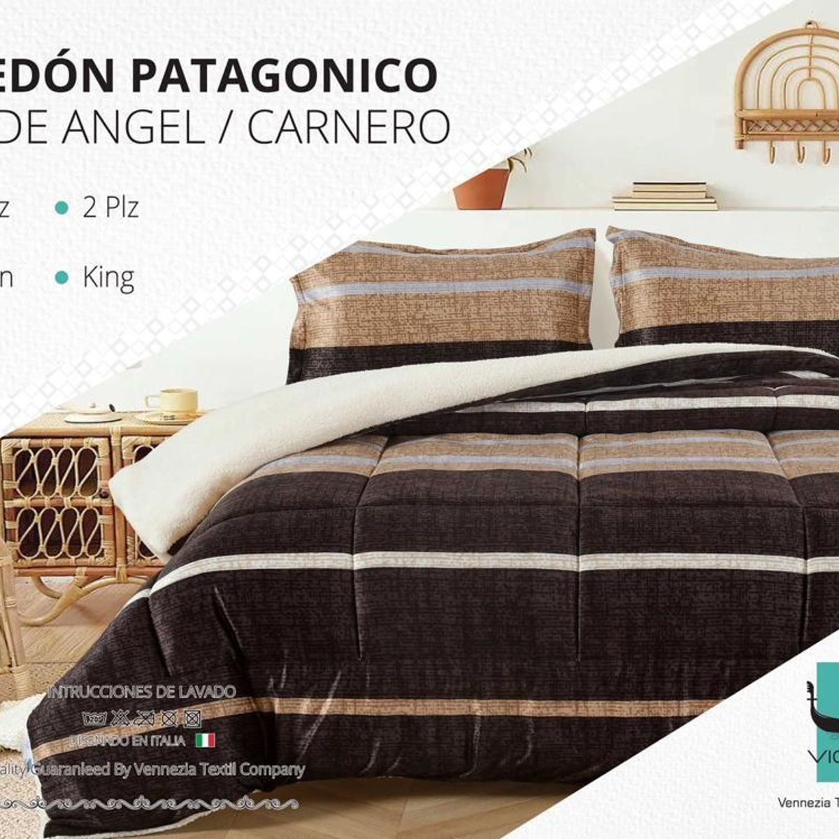 VENEZIA - Set Edredón 1.5 Pz Piel de Ángel con Carnero + Sabanas y Fundas 100 % Calidad