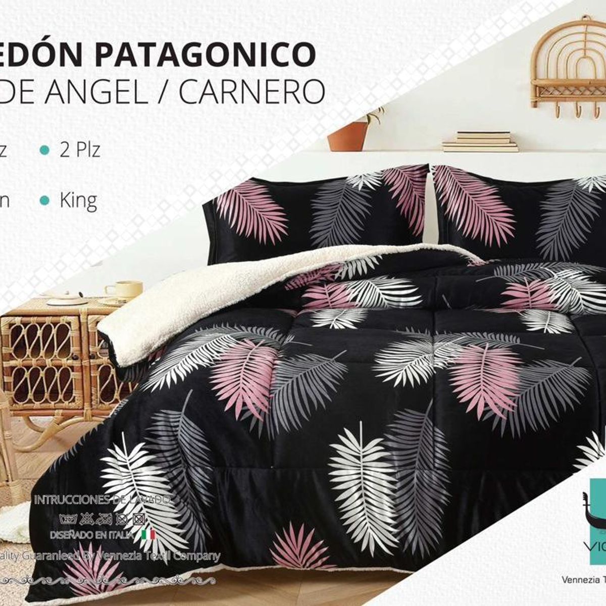 VENEZIA - Set Edredón 1.5 Pz Piel de Ángel con Carnero + Sabanas y Fundas 100 % Calidad