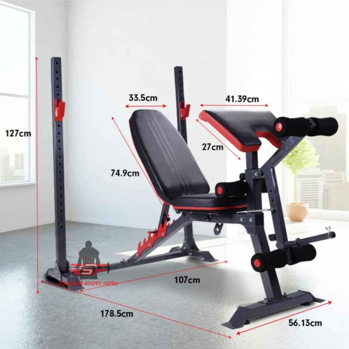 RUNNING SPORT PERU - Banca multifuncional con rack profesional Mini gimnasio