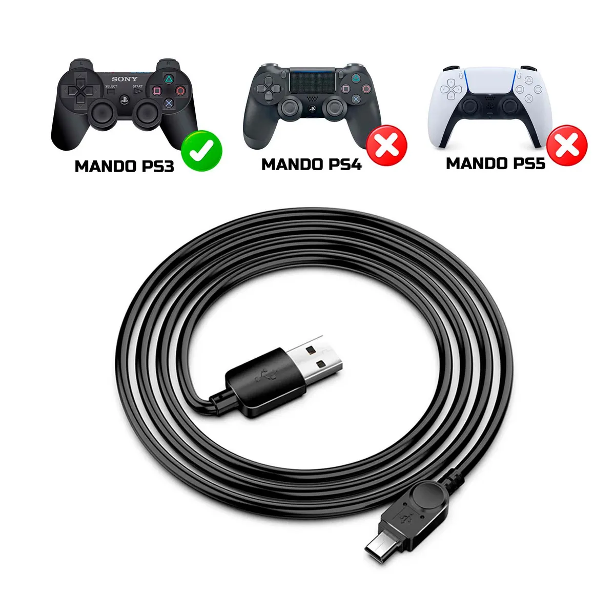 GENERICO - Cable Para Cargar Mando Ps3 De 1.8 Metros Carga Rápida