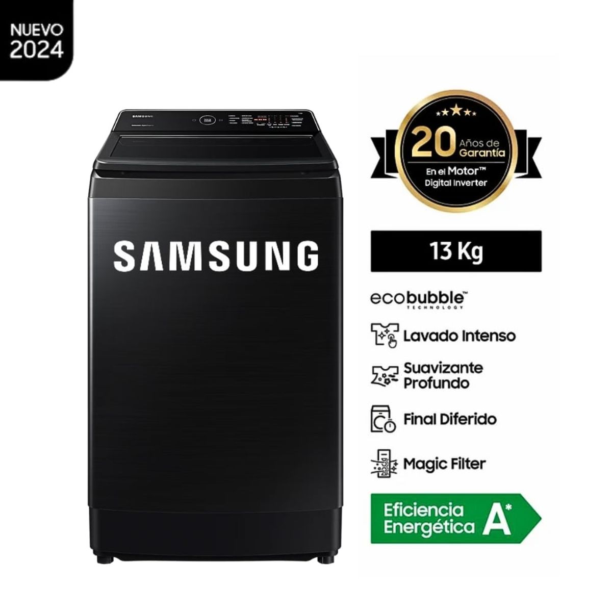 SAMSUNG - Lavadora Samsung 13Kg Carga Superior Ecobubble WA13CG5441BV Negro