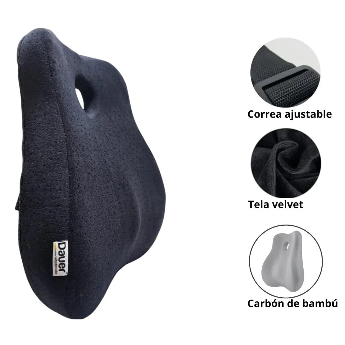 DAUER - Cojín Respaldar Ortopédico Ergonómico 3D con Bolsillo Lateral