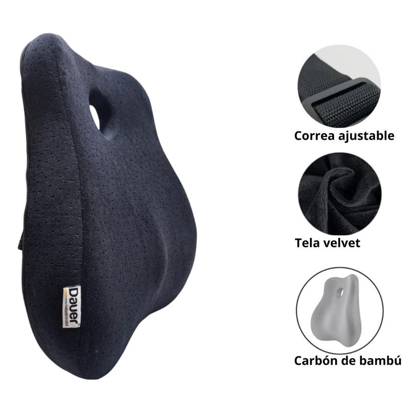 DAUER - Cojín Respaldar Ortopédico Ergonómico 3D con Bolsillo Lateral