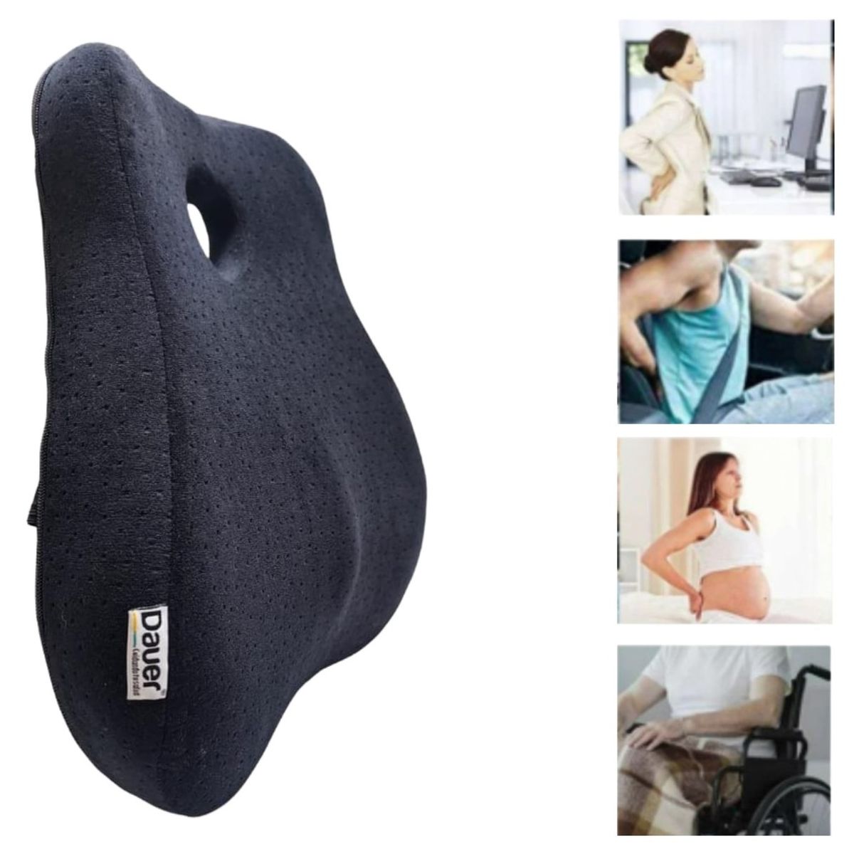 DAUER - Cojín Respaldar Ortopédico Ergonómico 3D con Bolsillo Lateral