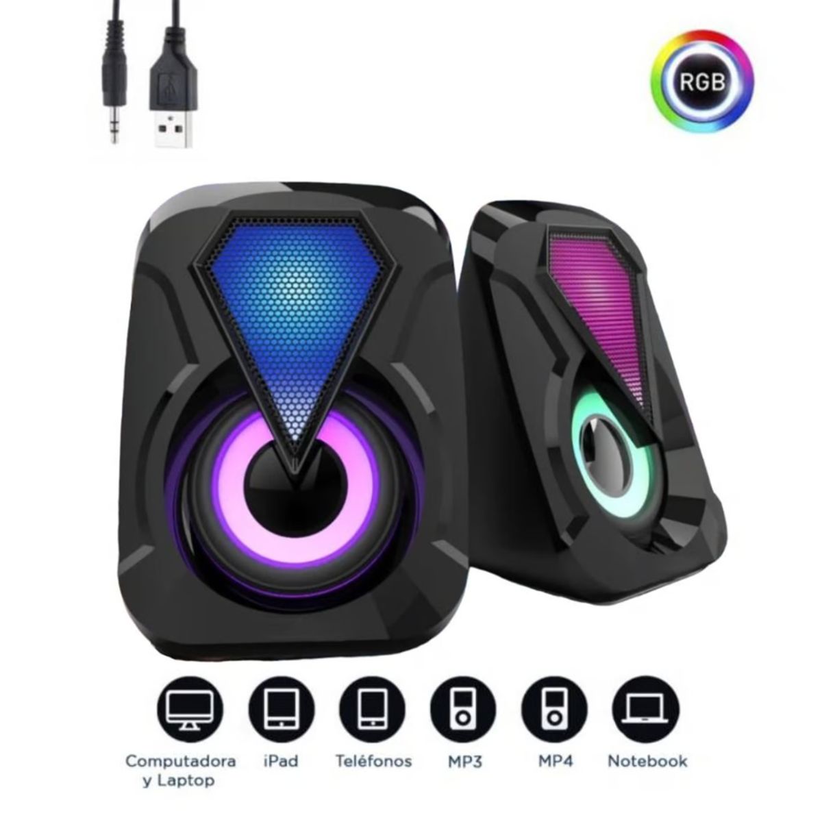 SEISA - Parlantes Para PC Con Luz RGB y Entrada Auxiliar SEISA E-1053