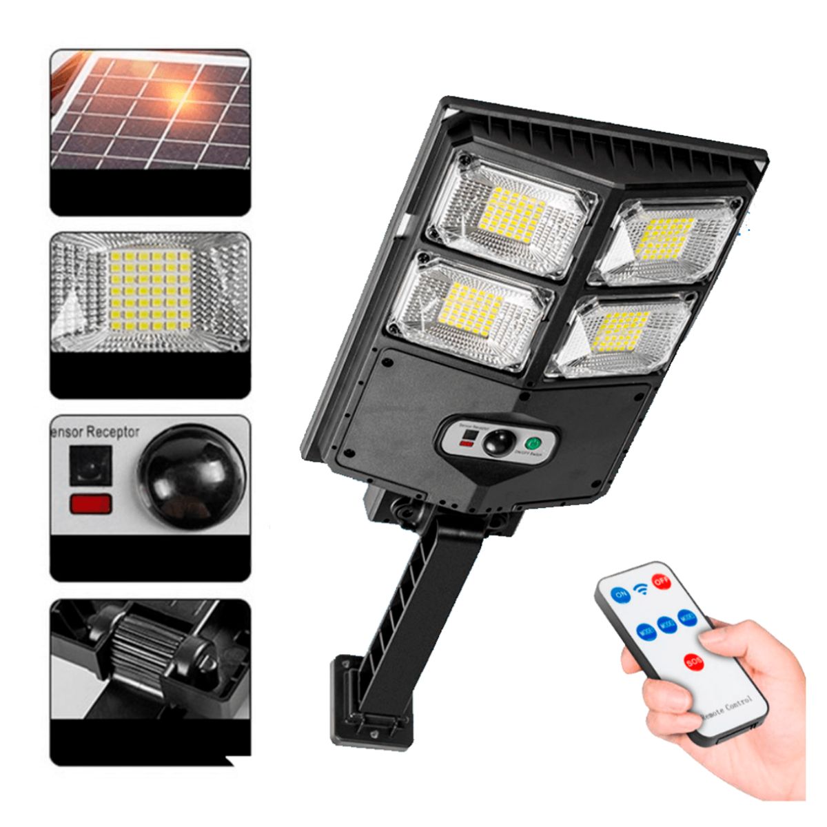 GENERICO - Lampara Reflector Luz LED Carga Solar y sensor de movimiento W789B-2