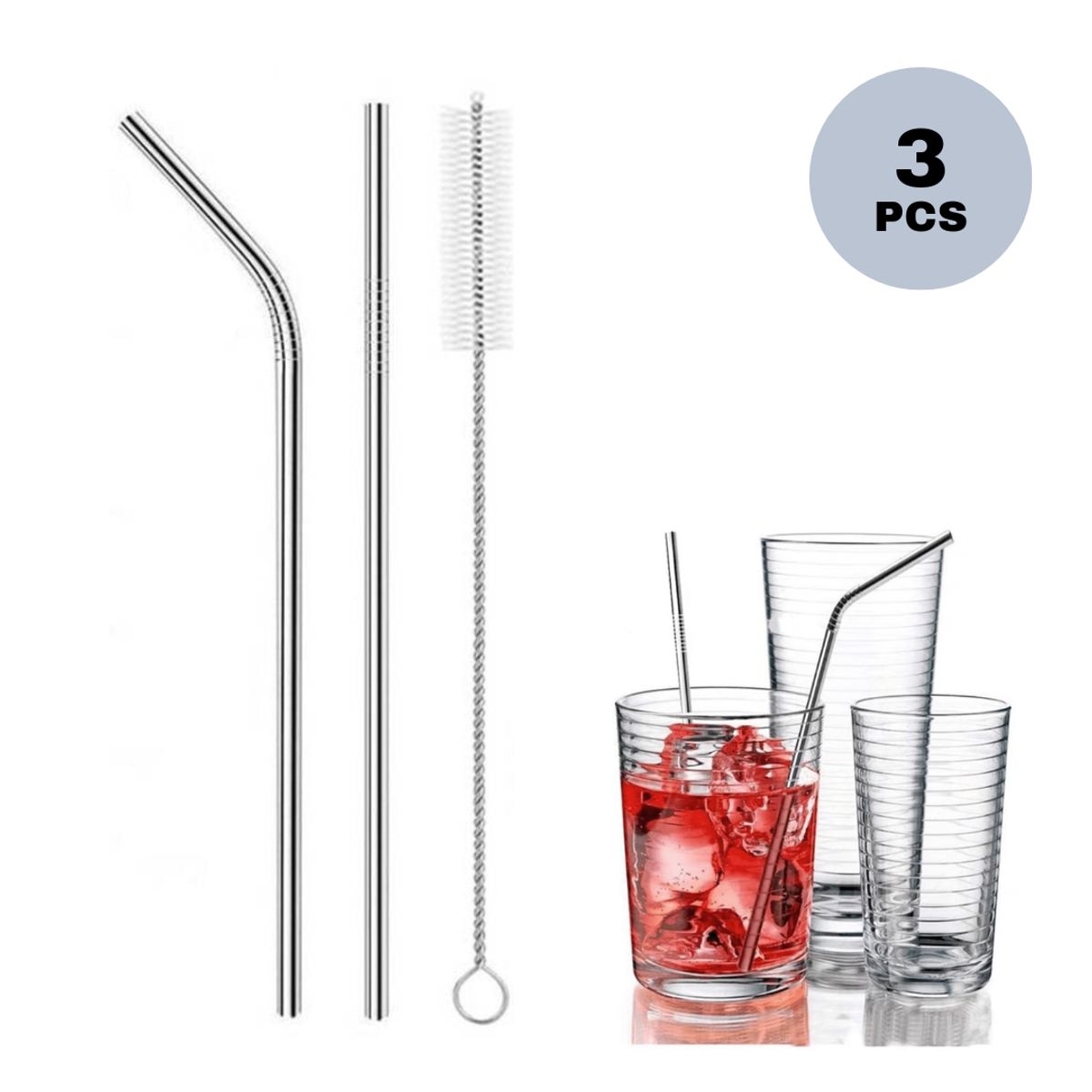 GENERICO - Sorbetes de Acero Inoxidable y Cepillo Limpiador Pack x3