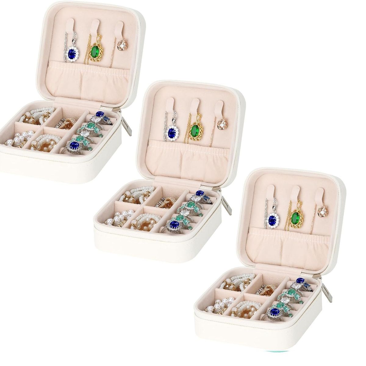 OEM - Pack x 3 Mini Organizador de Joyas de Viaje Portátil Color Blanco