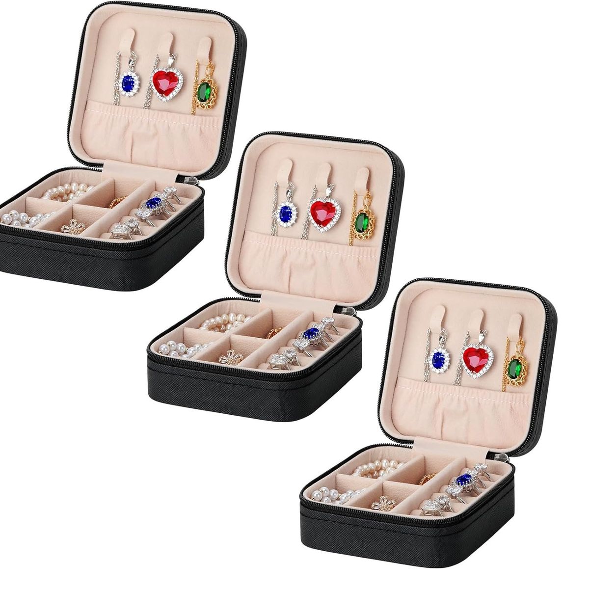 OEM - Pack x 3 Mini Organizador de Joyas de Viaje Portátil Color Negro