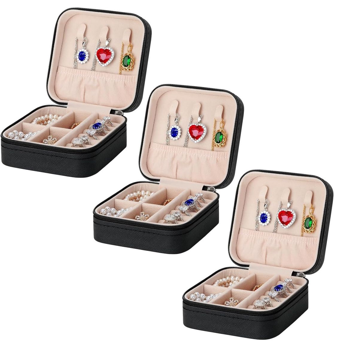 OEM - Pack x 3 Mini Organizador de Joyas de Viaje Portátil Color Negro