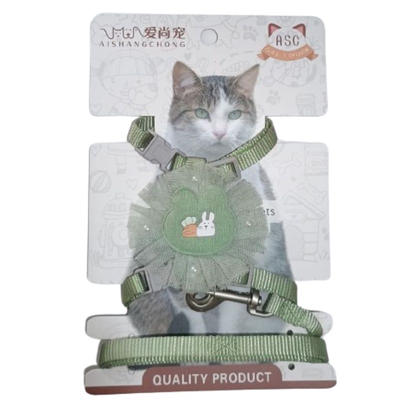 GENERICO - ARNES TULL CONEJITO Y CORREA MASCOTA - VERDE OLIVITA