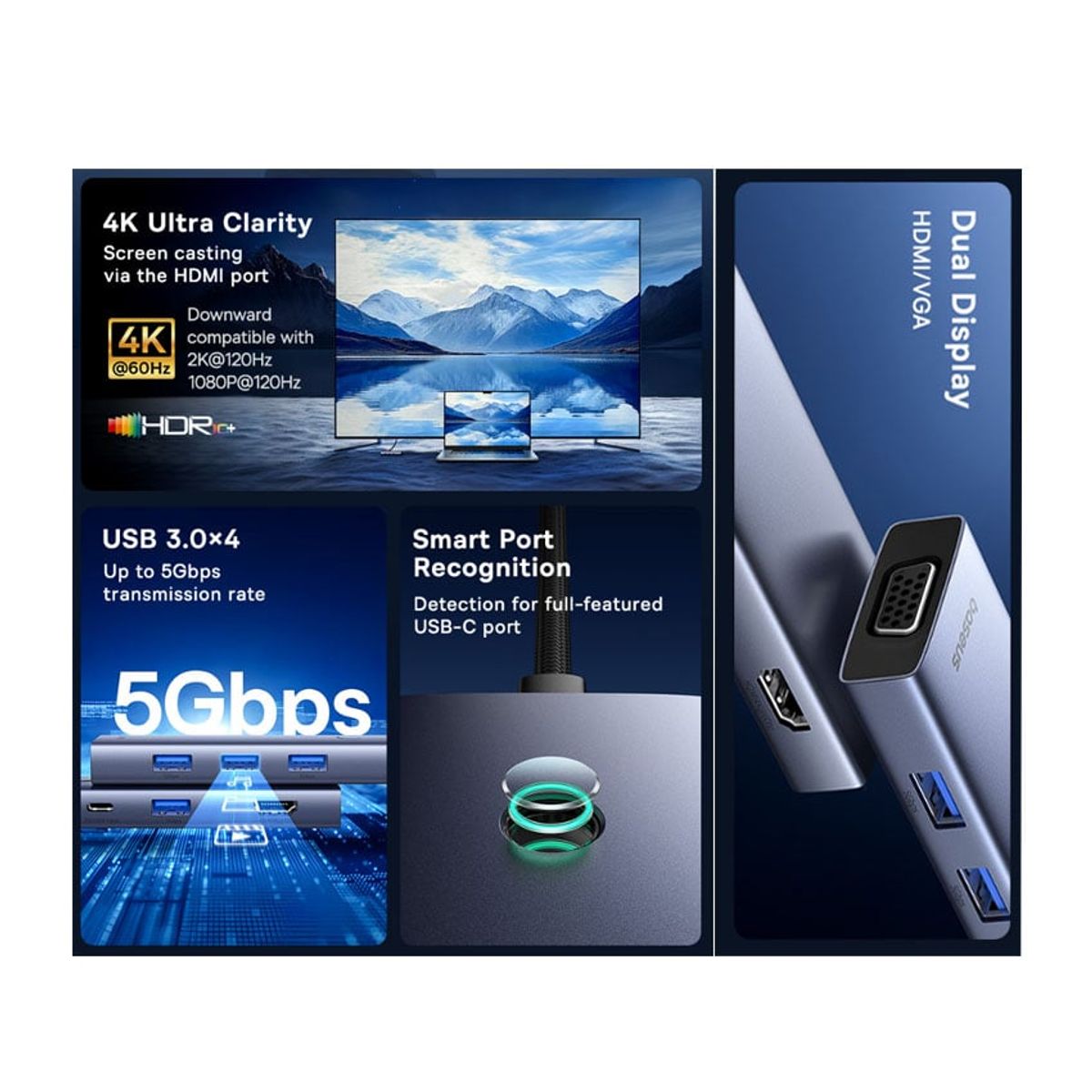 BASEUS - Adaptador BASEUS USB-C HUB 7en1 HDMI 4K VGA 4XUSB 3.0 PD MacBook iPad