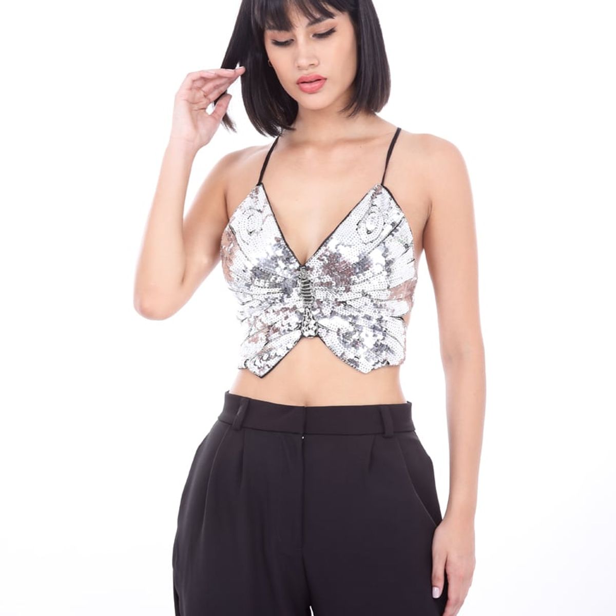 KATE LARRAIN - Top de lentejuelas mujer Mariposa