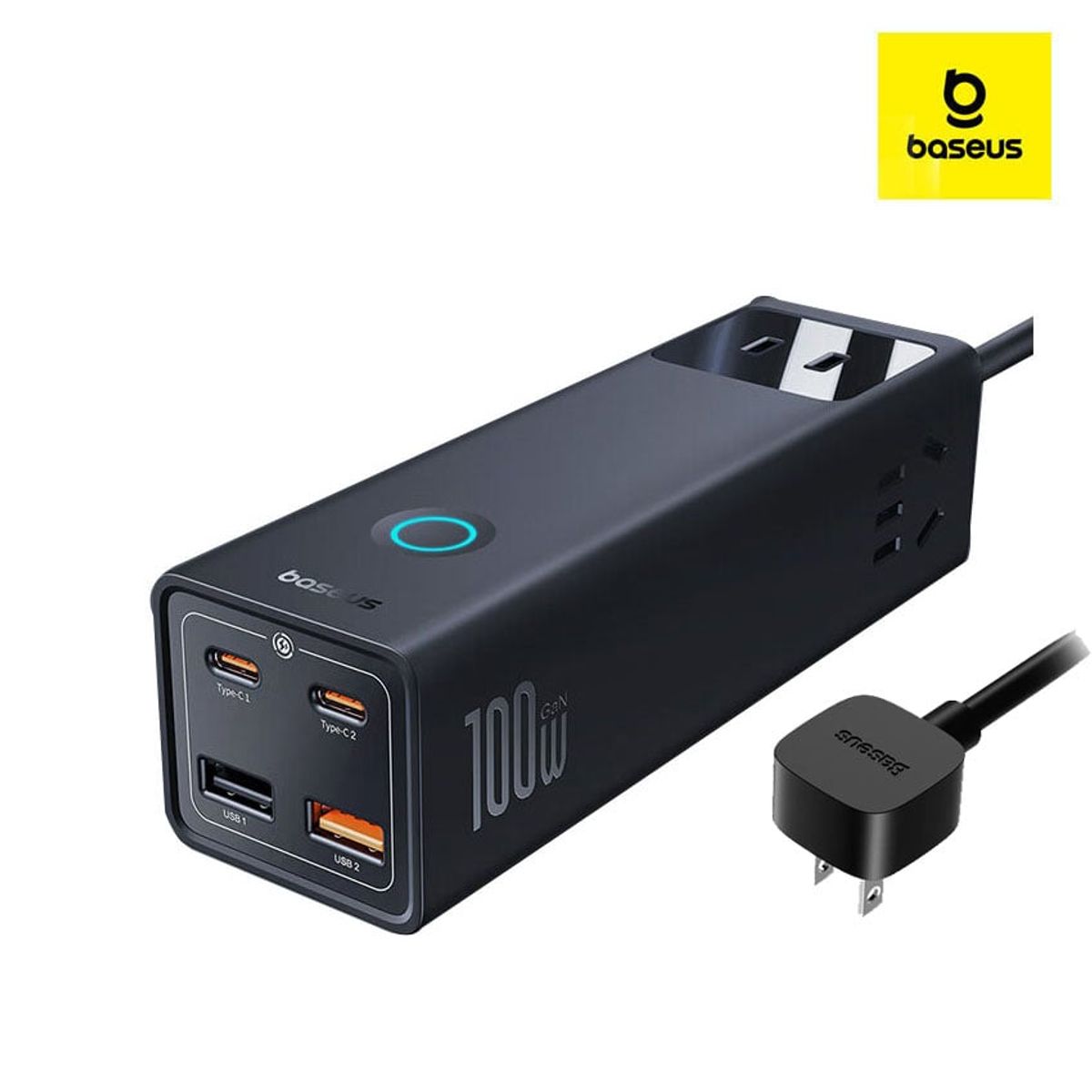 BASEUS - Cargador Baseus 100W GaN 7en1 2USB-C 2USB-A 3AC iPhone Macbook Galaxy