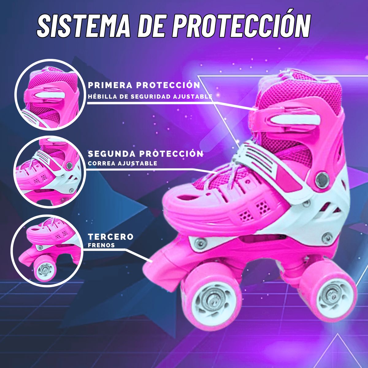 GENERICO - PATINES PARA NIÑA REGULABLE TALLA S 31- 34 FUCSIA