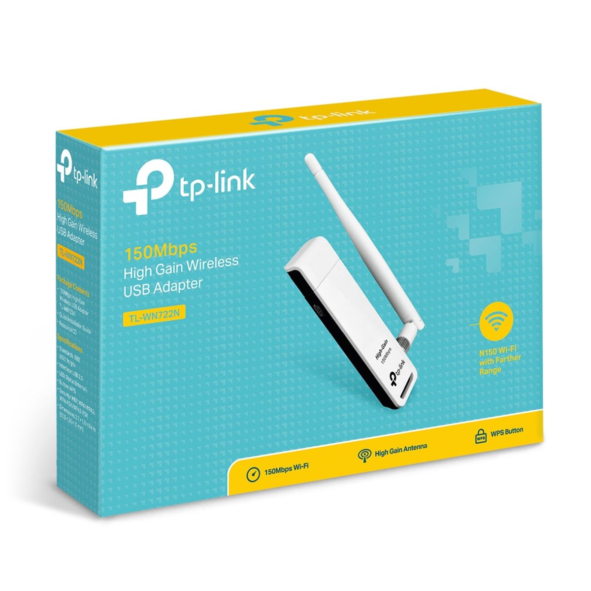 TP LINK - Adaptador USB Inalámbrico de Alta Ganancia 150Mbps tp-link TL-WN722N
