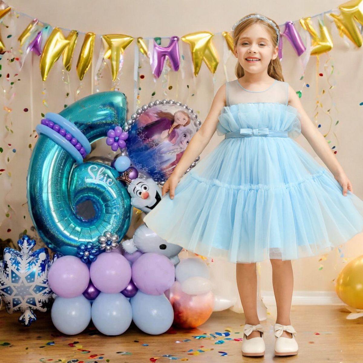 GENERICO - VESTIDO DE NIÑA  PARA FIESTA DE CUMPLEAÑOS FROZEN