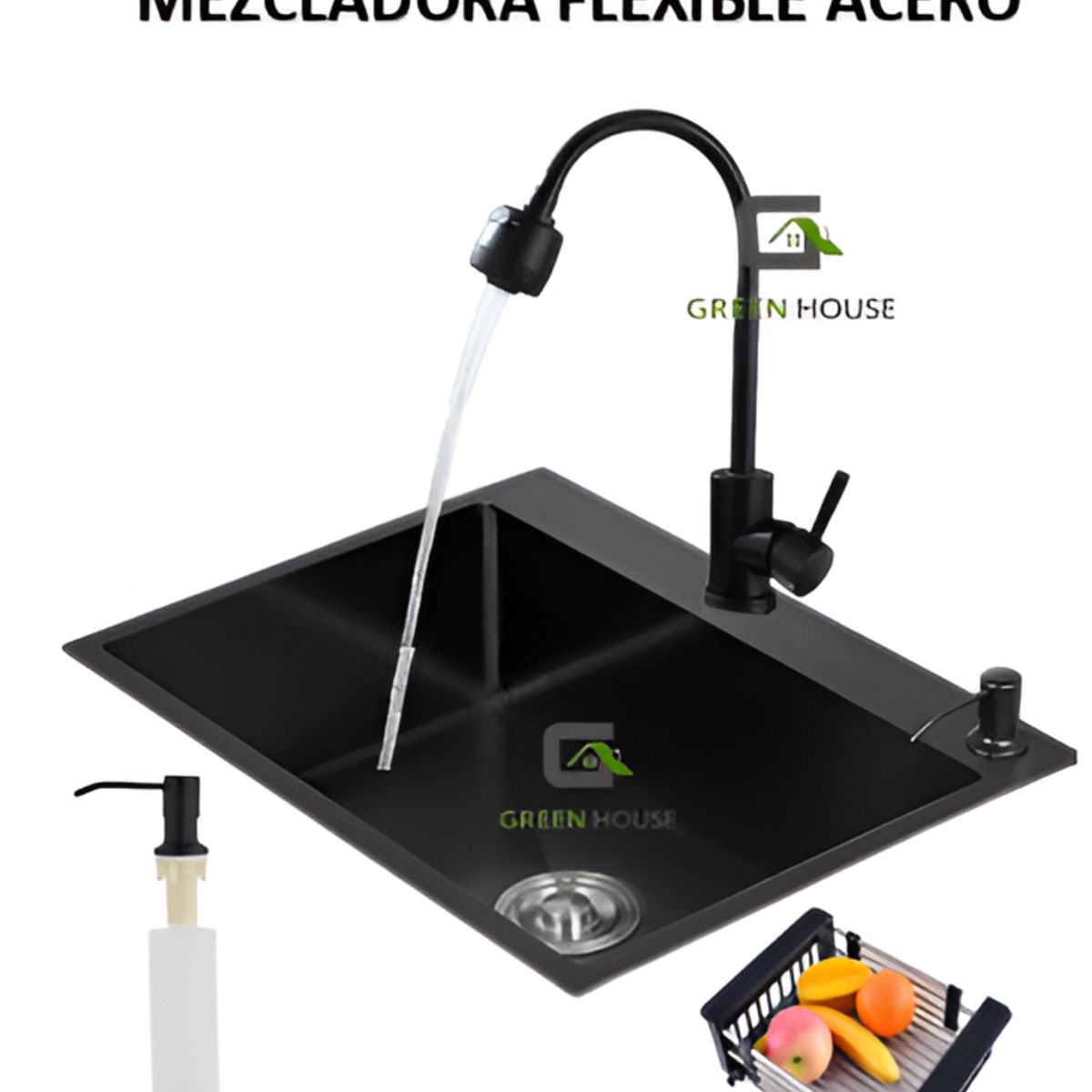 GENERICO - COMBO LAVADERO 60X45X23CM  + MEZCLADORA FLEXIBLE  ACERO