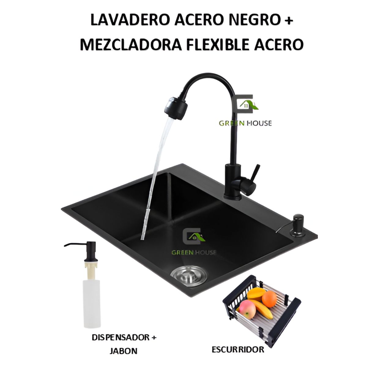 GENERICO - COMBO LAVADERO 60X45X23CM  + MEZCLADORA FLEXIBLE  ACERO