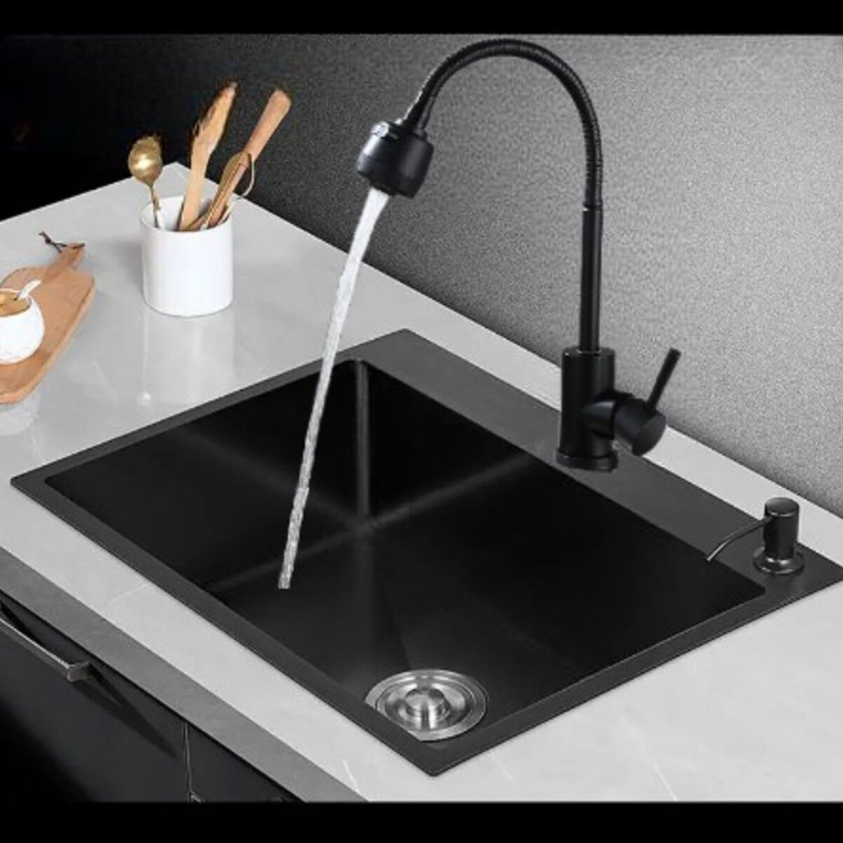 GENERICO - COMBO LAVADERO 60X45X23CM  + MEZCLADORA FLEXIBLE  ACERO