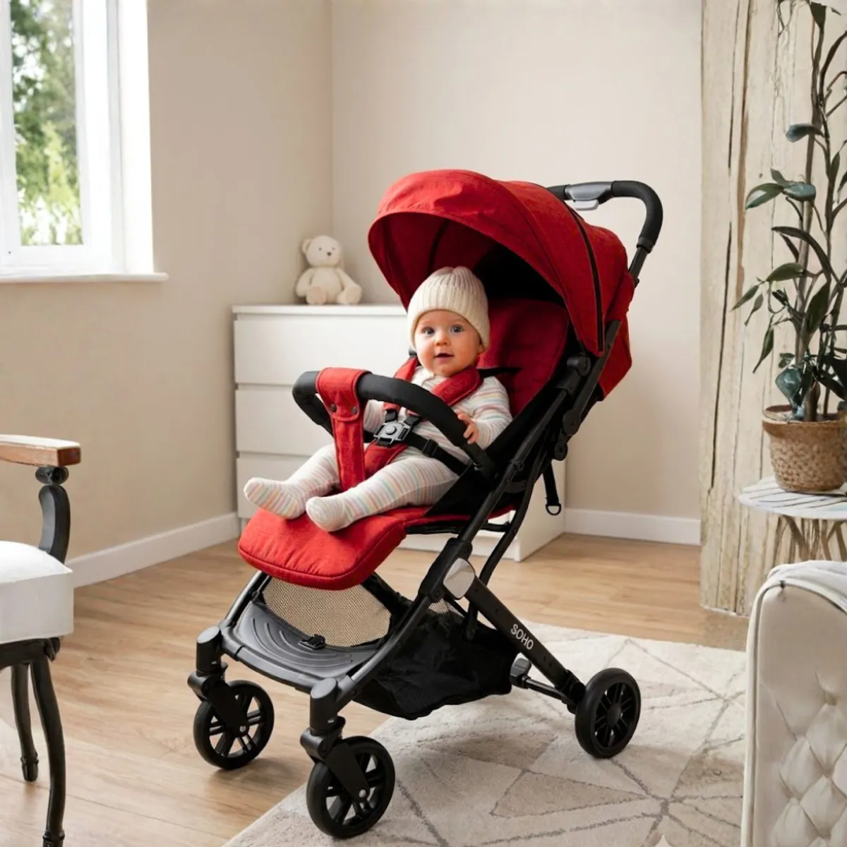 BABYKISS - COCHE DE BEBE ESTILO MALETIN PLEGABLE RED