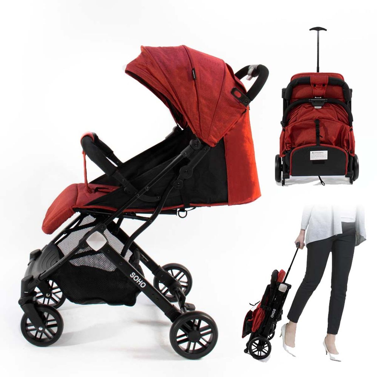 BABYKISS - COCHE DE BEBE ESTILO MALETIN PLEGABLE RED