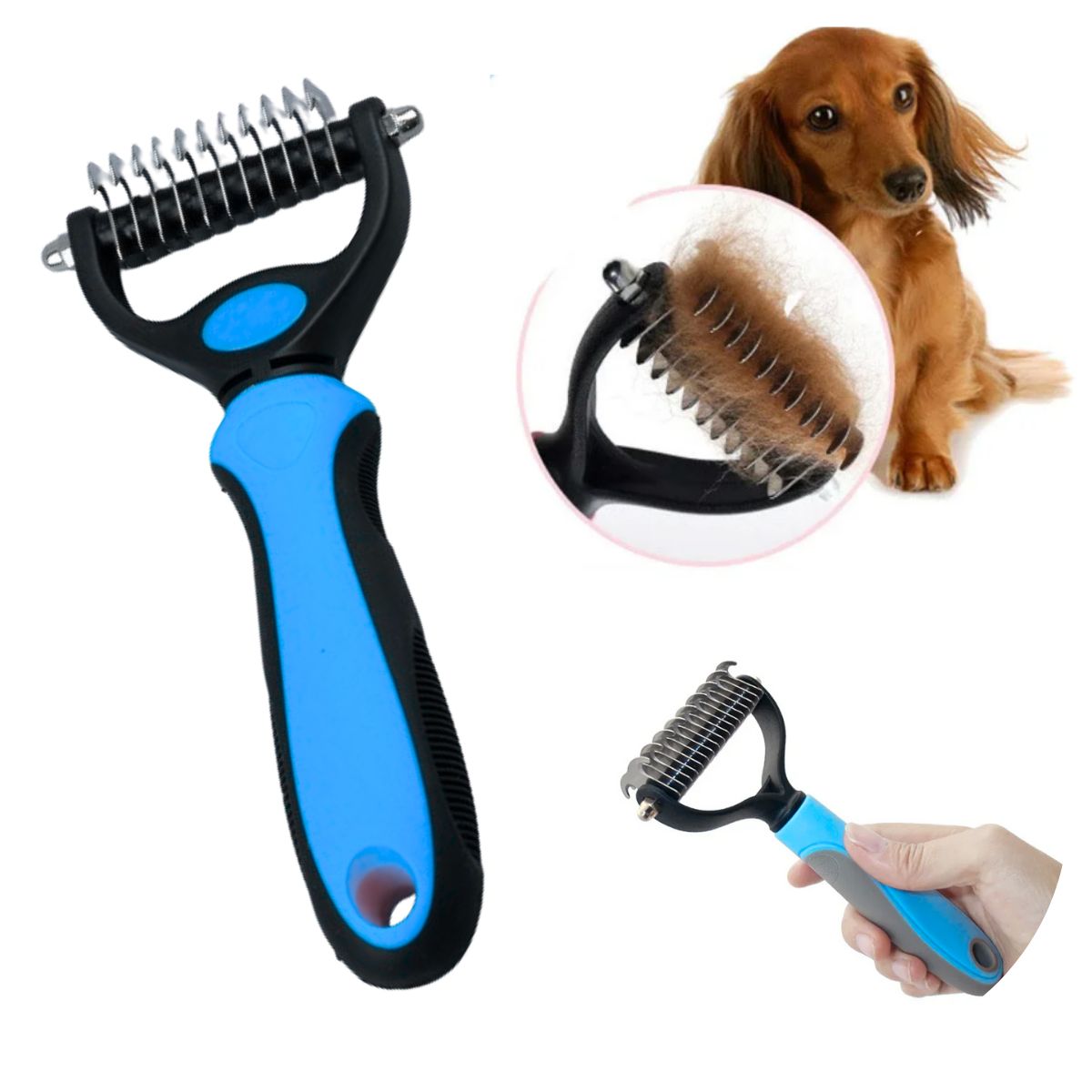 GENERICO - PEINE DESMOTADOR PARA PERROS Y GATOS AZUL CHICO