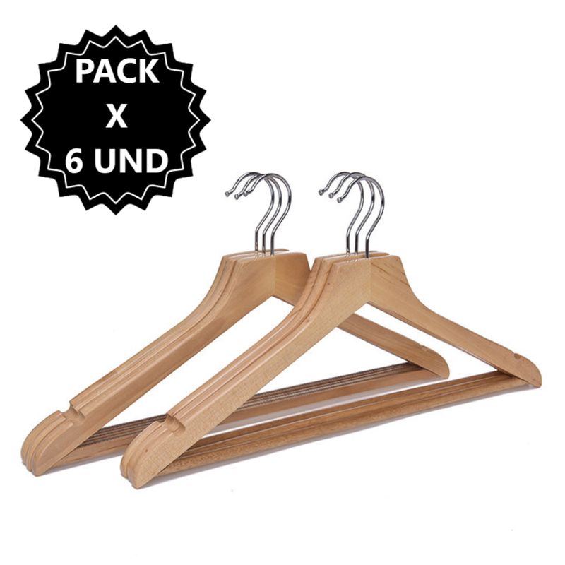 GENERICO - 6 ganchos colgadores perchas de ropa de madera