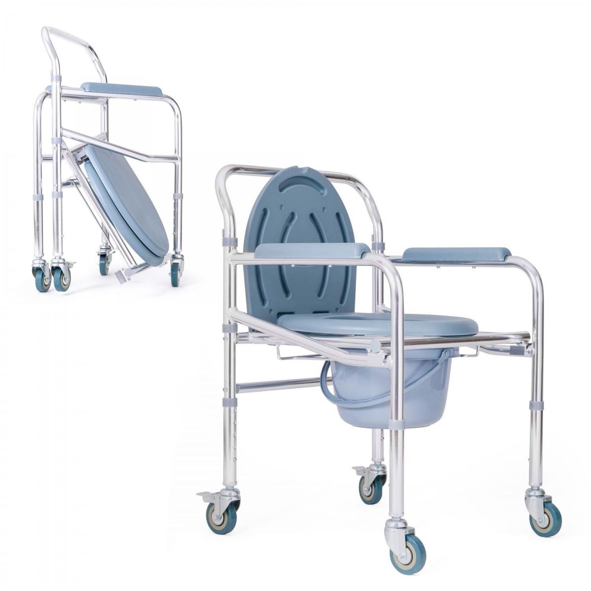 GENERICO - Silla Sanitaria con Ruedas Baño Portátil METAL PLEGABLE