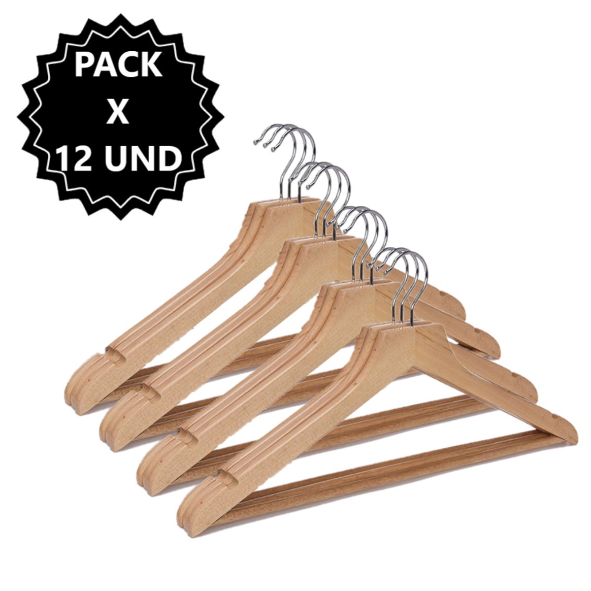 GENERICO - 12 ganchos colgadores perchas de ropa de madera
