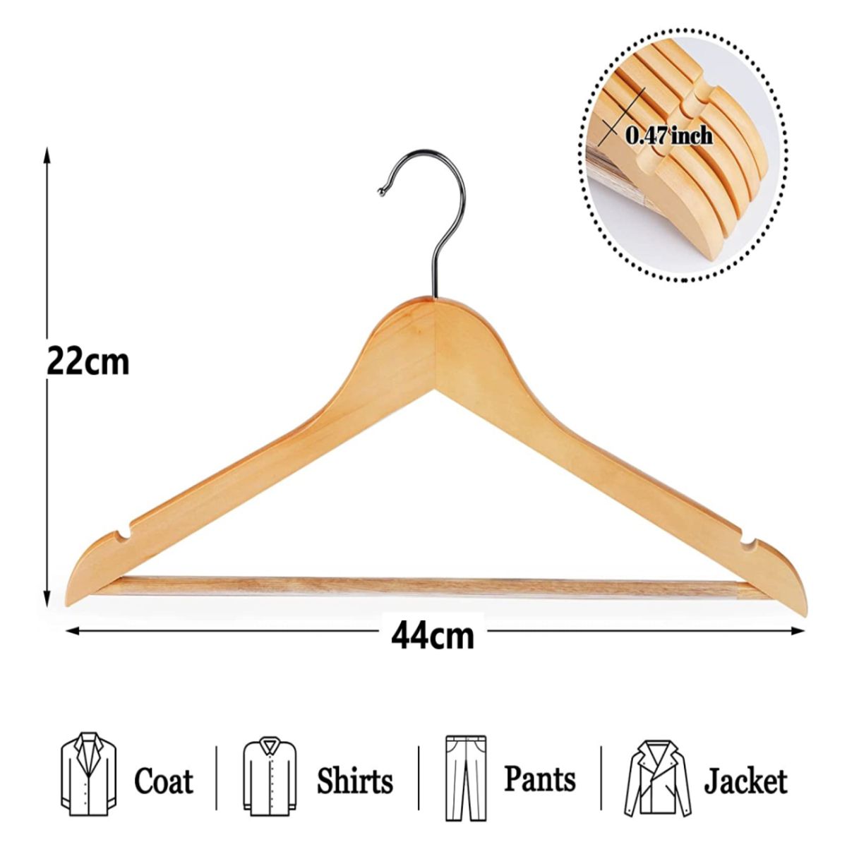 GENERICO - Ganchos Colgadores Para Ropa de madera - 12 unidades