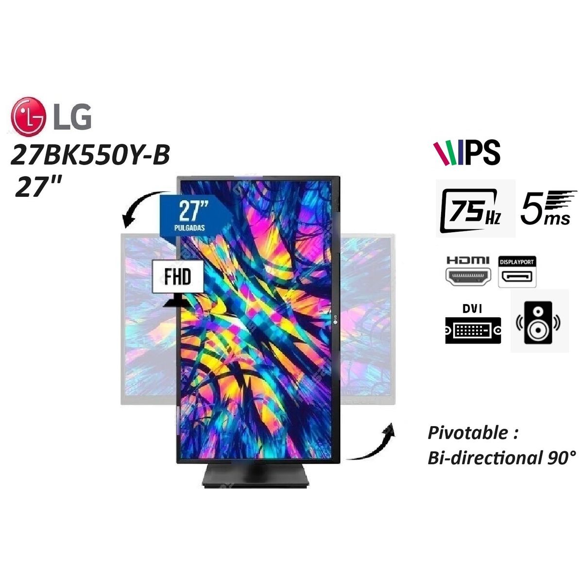 LG - MONITOR LG 27BK550Y-B 27" /HDMI/D-SUB/DISPLAY-PORT/ 1920 X 1080