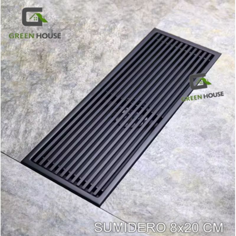 GREEN HOUSE - SUMIDERO DE ACERO SUS 304 RECTANGULAR 8 x20 CM NEGRO