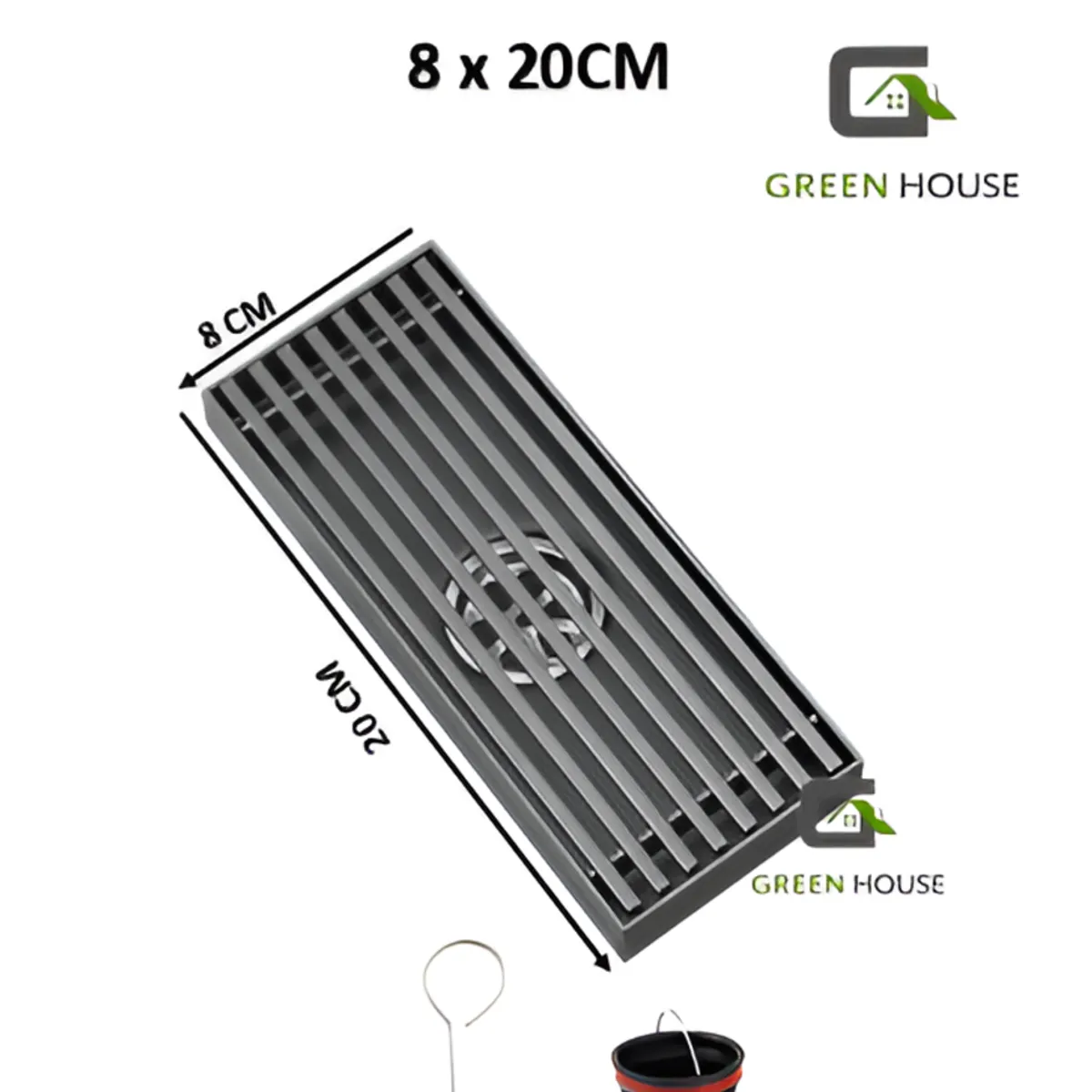 GREEN HOUSE - SUMIDERO DE ACERO SUS 304 RECTANGULAR 8 x20 CM NEGRO