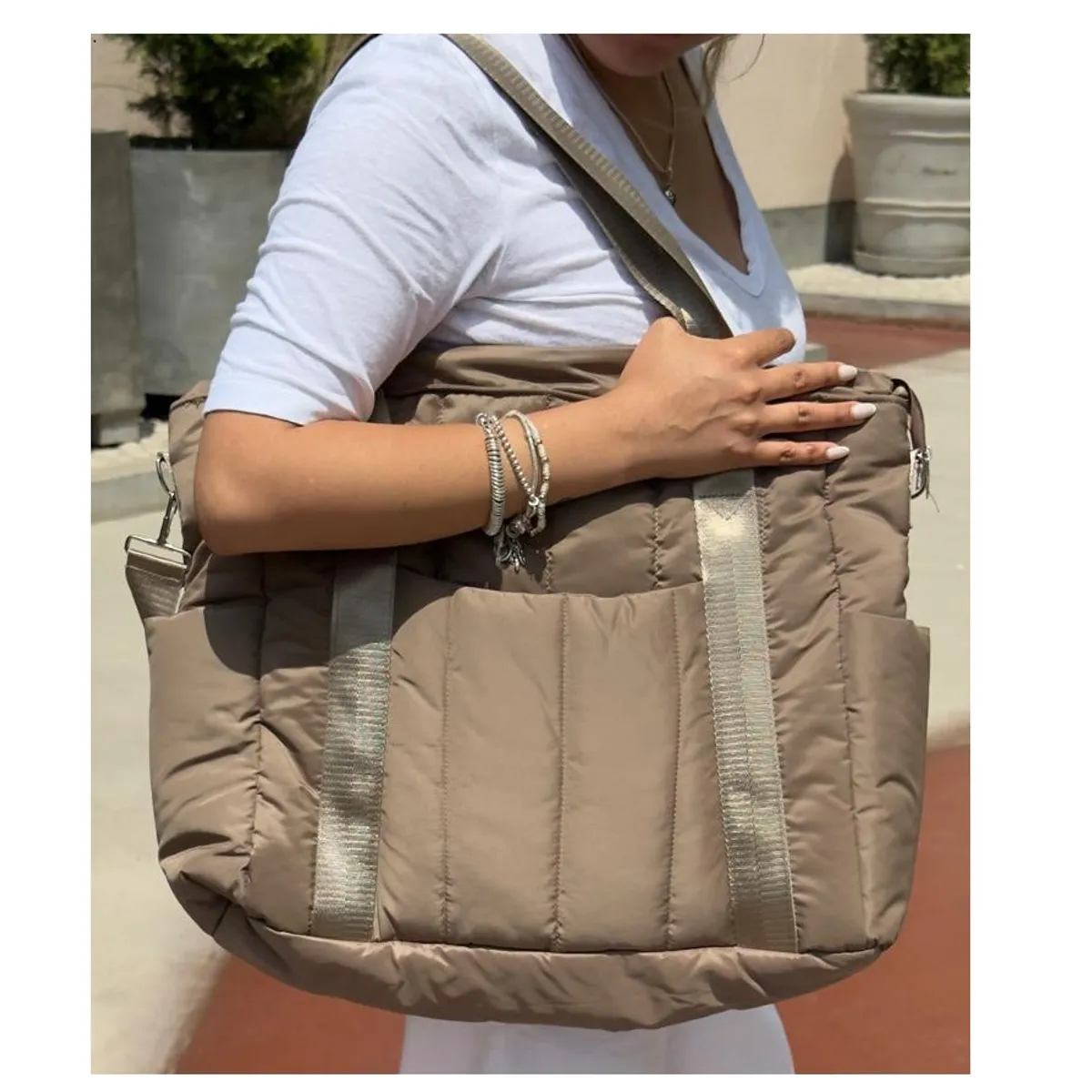 MORITA BAG STORE - BOLSO PUFFER PORTALAPTOP MUJER TAUPE